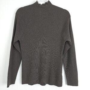 Brooks Brothers Ribbed Sweater Mens L Brown Mock Neck Extra Fine Merino Wool
